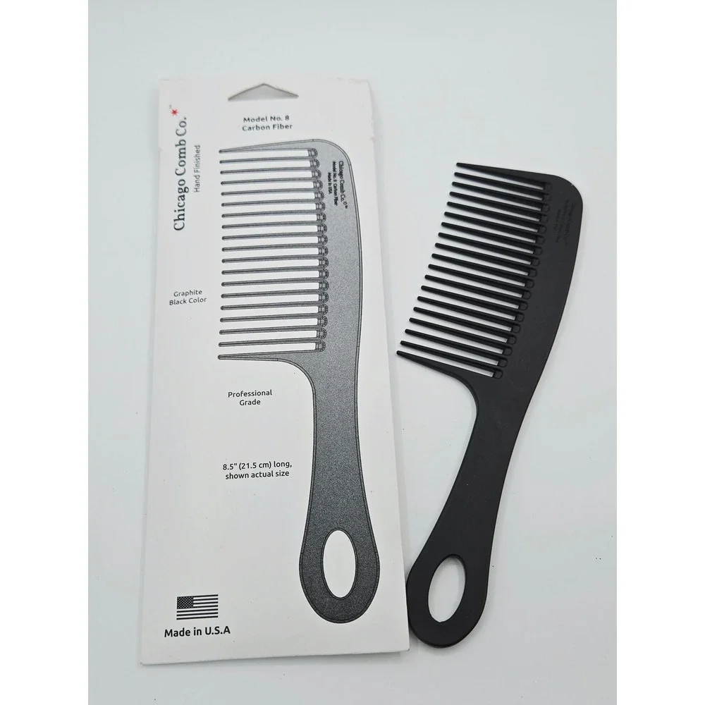Chicago Comb Co Model No. 8 Carbon Fiber Comb Graphite Black Detangling 8.5